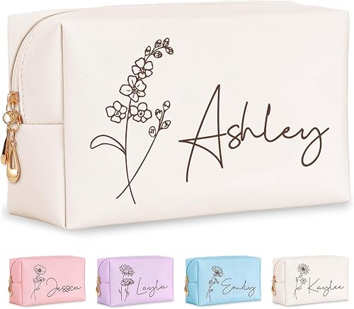 Monogram Makeup Bag with Birth Flower