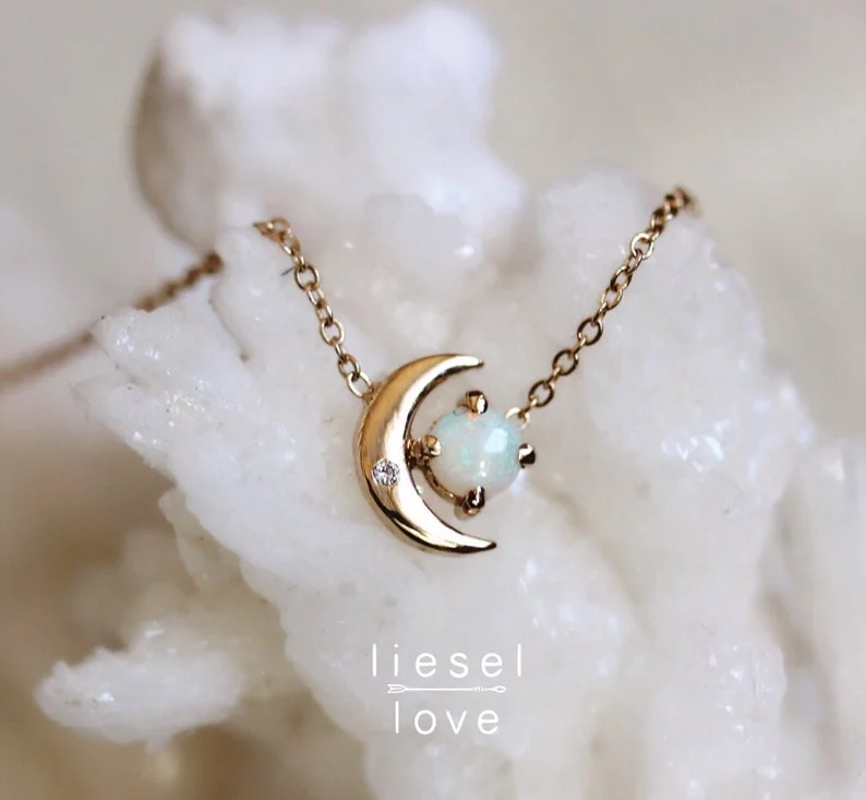 Best Selling Etsy Gifts 2022: Opal Diamond Moon Necklace 2022